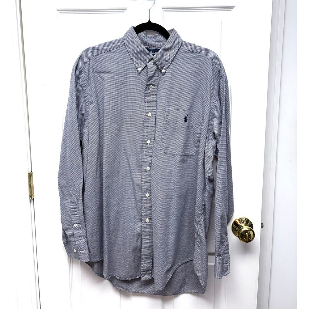 Ralph Lauren Button Down Shirt 100% Yarmouth Cotton Navy White Men's 16 34/35